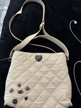 Betsey Johnson Cream Quilted Crossbody with Heart Charm Accents